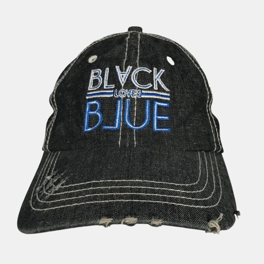 Black Loves Blue Distressed Denim Trucker Hat‎ Mesh Back Adjustable Cap 7562Z
